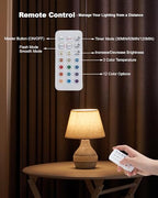 UMEXUS 10” Small Ceramic Cordless Table Lamp with Timer, Dimmer, Linen Shade, Remote Control, Rechargeable Battery Light for Patio Nightstand Kitchen Counter Living Room Side Table, Bulb Included - size: 10"H Mini - Rope accent design