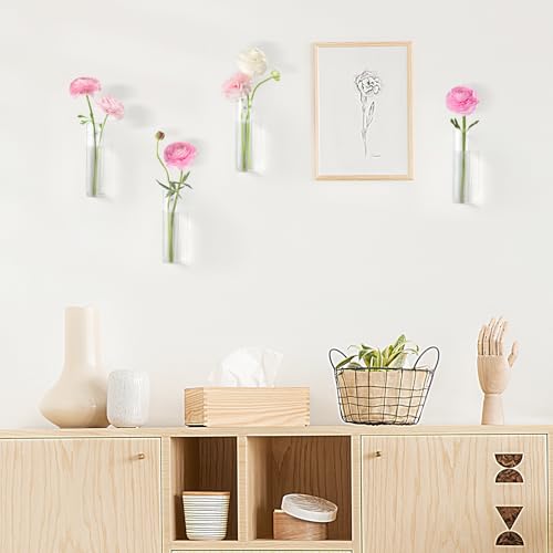 Mkono Propagation Station Wall Planter Hanging Glass Tubes Flower Vase for Hydroponics Plants, Bathroom, Home Office Living Room Decor Gift, Cylinder Set of 4(Plants not Included)
