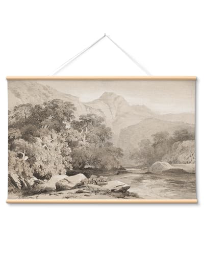 VIYYIEA Extra Large Canvas Wall Art, 36x54 Inch Neutral Vintage Landscape Wall Decor, Minimalist Mountain Scenery for Living Room, Bedroom, Above Sofa - color: Serene Mountain Landscape