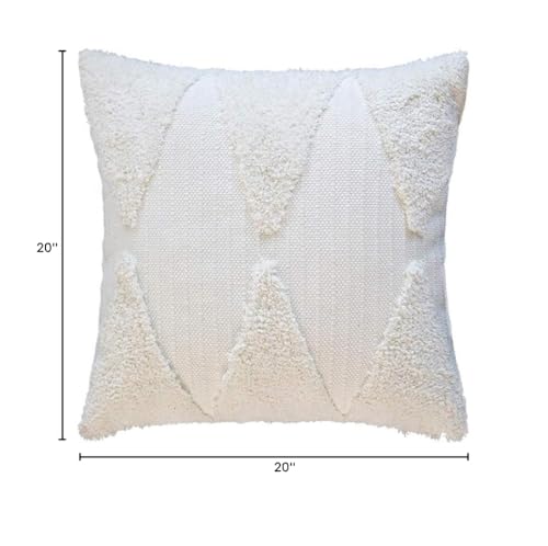 Fennco Styles Handcrafted Tufted Geometric Decorative Throw Pillow Cover & Insert 20" W x 20" L - White Cushion for Home, Couch, Living Room, Bedroom, Living Room, Office Décor - style: 20 Inchx20 Inch Pillow Cover + Insert