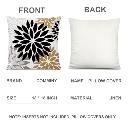 COMMINY Brown Black Pillow Covers 18x18 Set of 6, Daisy Flower Throw Pillow Cover Case Rustic Square Cushion Cover for Sofa Bedroom Living Room Farmhouse Home Decor - color: Brown Black Grey, size: 18" x 18" (Pack of 6)