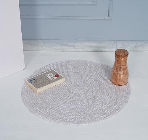 Handmade Natural Fiber Round Collection 2' Round Natural Handmade Boho Charm Farmhouse Jute Area Rug (White) - color: White