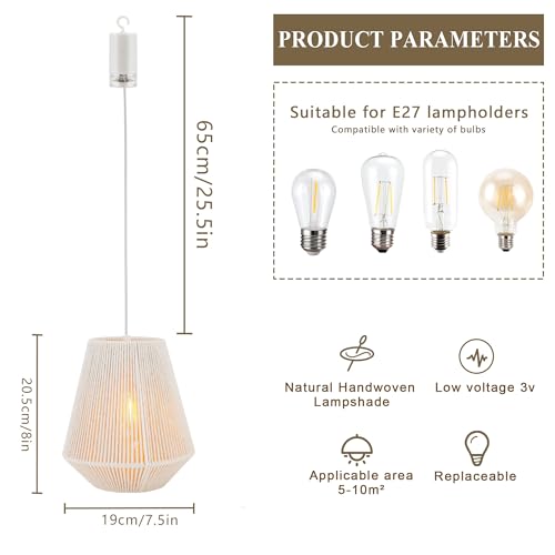 JHY DESIGN Battery Powered Hanging Lamp 8" H Braided Cotton Rope Decorative Pendant Lamp Battery Lamp with 6 Hours Timer for Bar Bedroom Patio Indoor Outdoor Living Room - size: 8 inches
