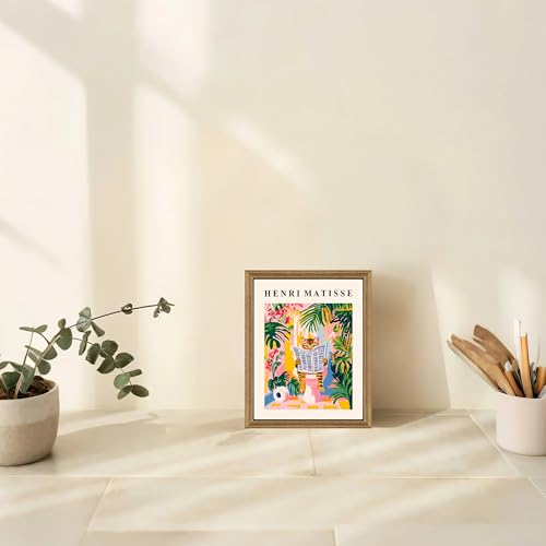 ICHZUMW Funny Tabby Cat Bathroom Wall Art, Framed Colorful Matisse Canvas Print Painting Artwork, Quirky Animal Reading Picture, Girly Pink Dopamine Wall Decor, Restroom Powder Room Bedroom, 8x10in - color: Matisse Reader, size: 10"L x 8"W