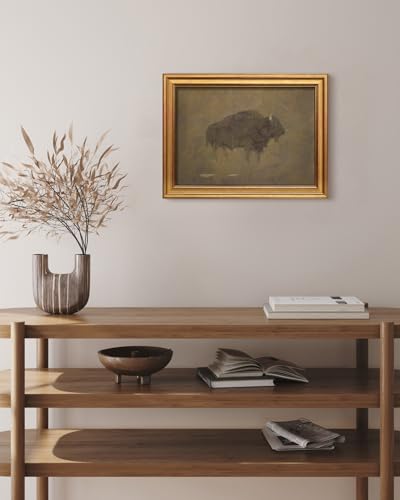 HUARCEY Gold Framed Canvas Wall Art, Retro Bison Picture Decor, Bedroom Bathroom Kitchen Farmhouse Decor, Moody Rustic Vintage Canvas Paintings, 12x16inch - color: Bison Art, size: 16"L x 12"W