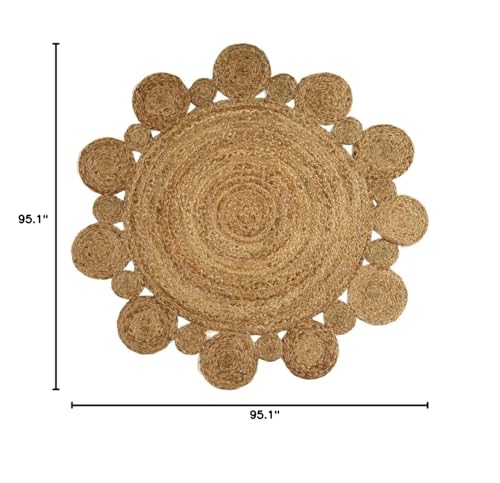 GRUHUM Handwoven 8ft Jute Area Rug Natural Fiber Round Boho Farmhouse Rustic Vintage Soft Braided Reversible Eco Friendly Rugs for Indoor Outdoor Kitchen Bedroom Living Room Hallways (8' ft Circle) - color: Natural- 08, size: 8' (Round)