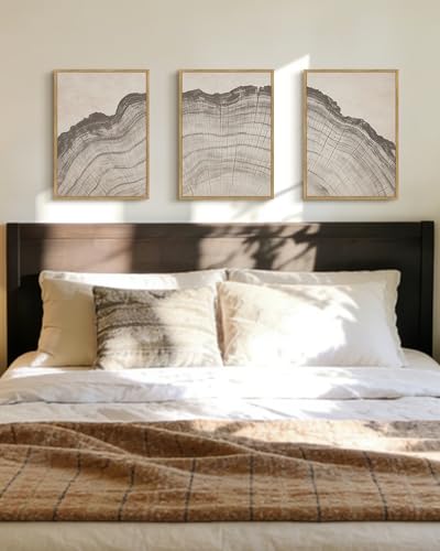 Drsoum Vintage Tree Rings Wood Wall Art Framed Retro Wood Stump Prints Modern Nature Rustic Artwork Bedroom Living Room Ready to Hang 11x14in Natural Framed - color: Botanical Leaf, size: 14L" x 11W", Natural Framed