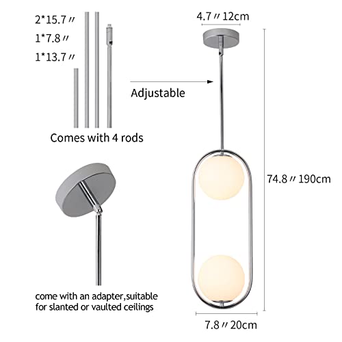 SeeU Chrome Pendant Lighting Mid Century Pendant Light Fixture Hanging Lighting Fixture with White Globe Glass Lampshade Pendant Chandelier for Kitchen Island Dining Room Bedroom - color: Chrome