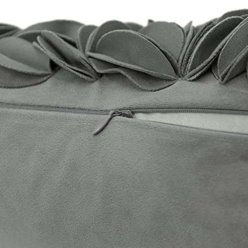 KINGROSE Handmade 3D Flower Accent Pillow Cover Decorative Throw Pillow Case Solid Soft Cushion Covers Velvet 12 x 20 Inches Grey - color: Dark Grey - Velvet