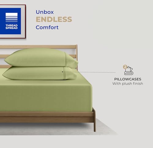 THREAD SPREAD 100% Cotton Pillow Cases Queen Size Set of 2 - Luxury 400 Thread Count Queen Pillow Cases (Sage Green), Soft Cooling Breathable Hotel Cotton Pillowcases, Fits Standard Pillows - color: Sage Green, size: Queen - Pack of 2