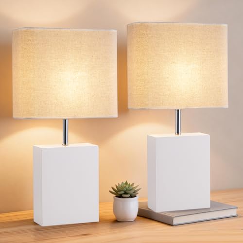 lapupu 23" Wood Table Lamp Set of 2 for Living Room, Modern Bedside Lamps for Bedroom, Large Farmhouse Nightstand Lamp, Desk Lamps for End Table Home Decor, Cream - color: Cream