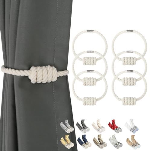 BEL AVENIR Magnetic Cotton Curtain Tiebacks, Decorative Drapery Holdbacks Modern Woven Tie-Backs with Exquisite Knot (Cotton, 6 Pack) - color: Cotton, size: 6 Pack