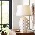 Modern Ceramic Linden Table Lamp - 26" White Ball Farmhouse Design, Classic Table Lamp Pottery Tapered Drum Shade for Living Room, Bedroom, Office, and Home （White） - color: White Pottery, size: 26 inch