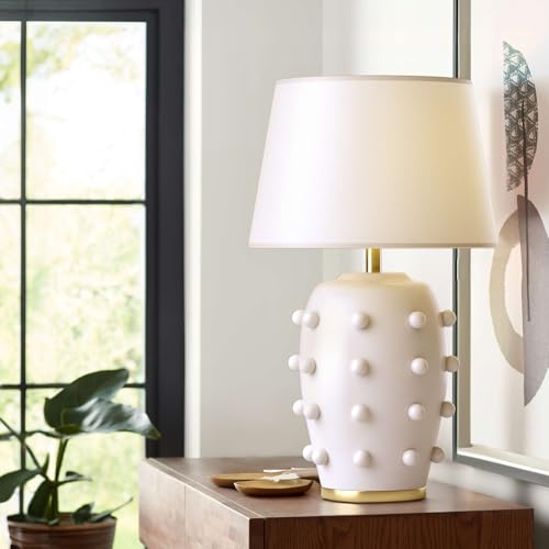 Modern Ceramic Linden Table Lamp - 26" White Ball Farmhouse Design, Classic Table Lamp Pottery Tapered Drum Shade for Living Room, Bedroom, Office, and Home （White） - color: White Pottery, size: 26 inch