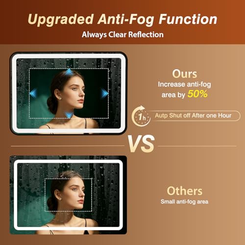 36x60 Inch LED Bathroom Mirror with Black Frame,Front and Backlit Vanity Mirror, Stepless Dimmable Wall Mirrors with Anti-Fog, 3 Colors, Memory, Waterproof, LED Smart Bathroom Mirror - color: Black, size: 36"L x 60"W