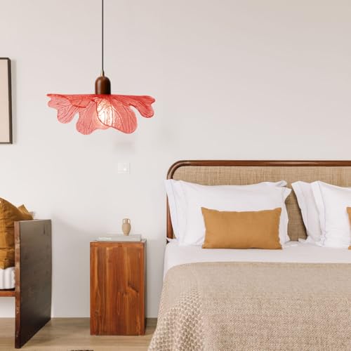 Modern Flower Pendant Light Fixture 13" Glass Hanging Light Wooden Chandelier Red Adjustable Pendant Lighting for Bedroom Dining Room Entryway - color: Red, 1 Light