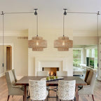 Rattan Plug in Pendant Light Boho Hanging Lights with Plug in Cord,Farmhouse Pulley Pendant Light with On Off Switch for Bedroom Living Room.