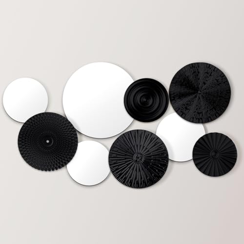 Blulu 9 Pcs Black Mirror Wall Decor Metal Round Home Art Decor Decorative Modern Circle Mirror Wall Art Sculpture Hanging Decorations for Home Living Room Office - color: Black