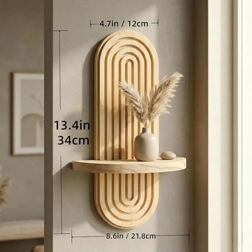2 Pcs Wood Boho Arched Wall Shelf for Mini Plants & Decor (13.4" X 8.6") | Max 11 lbs Load, Moisture-proof, Space-saving. For Living Room, Entryway, Bedroom, Bathroom to Hold Succulent & Small Objects - size: 13.4" X 8.6"