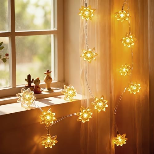 echosari Flower String Lights Battery Operated, 158" 40LED Lotus Flower Fairy Lights with Auto Timer 8 Modes, Soft Rubber Flowers Lights for Kids' Room Garden Patio Décor (Warm White) - color: Warm White