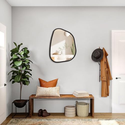 Asymmetrical Small Wall Mirror Irregular Wood Frame Modern Unique Accent Wall Mirror Decorative Vanity Bathroom Living Room Bedroom Entryway Hallway Artistic Wavy Mirror Small 16"x12" - color: Dark, size: 16"L x 12"W