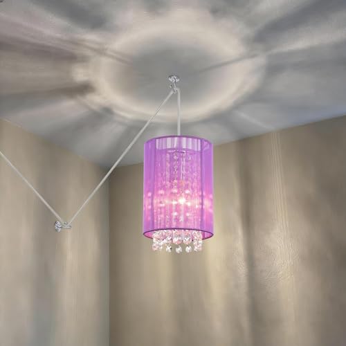 LaLuLa Purple Plug-in Hanging Lamp- Easy Install Crystal Pendant Light for Girls Bedroom, Nursery, Playhouse, Vanity, Closet, Bathroom - color: Purple, size: 5.9"