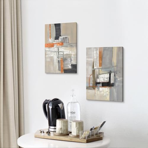 Abstract Neutral Canvas Wall Art: 2 Pieces Minimalist Painting Modern Gray Beige Artwork for Bedroom - color: neutral, size: 11”x16”x2