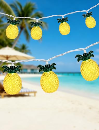 12FT Pineapple String Lights – 20 LED Warm White Tropical Fairy Lights, UL Certified, IP44 Waterproof for Tiki Bar, Luau, Patio & Christmas - color: Yellow/white