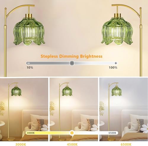 QIYIZM Glass Floor Lamp for Living Room,Bedroom,Gold Dimmable Standing Lamp with Remote,Mid Century Modern Brass Tall Lamp Boho Vintage Floor Lamps Arc Green Tulip Flower Floor Light Lamp Bohemian - size: 29-Floor Lamp