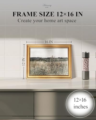 HUARCEY Gold Framed Canvas Wall Art Prints, Living Room Vintage Art Aesthetic, Wildflower Field Floral Landscape Paintings Farmhouse Decor, Retro Decoration for Bedroom Bathroom, 12x16Inch - color: Champ Fleuri, size: 16"L x 12"W