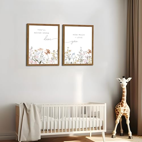 Wood Framed Wildflower Nursery Wall Art Set of 2, Boho Flower Botanical Wall Decor Paintings, Baby Girl Nurseries Pictures Posters Prints for Nursery Baby Room Bedroom Home Decoration 12x16 Inch - color: Colorful Flowers, size: 16L" x 12W"