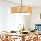 18'' Boho Rattan Chandelier Drum Pendant Light with Fabric Lampshade Hanging Light Fixture 3-Light Farmhouse Chandeliers for Dining Room Bedroom Kitchen Hallway Foyer - color: 18" Rattan&Fabric Gold