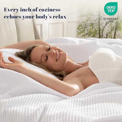 PHF Pre-Washed 100% Cotton Waffle Weave Blanket Queen Size for Bed,Snag Proof Throw Blanket for Couch Spring Summer Lightweight Breathable,Machine Washable, Home Decor Gift - White - color: White, size: Queen(90" x 90")