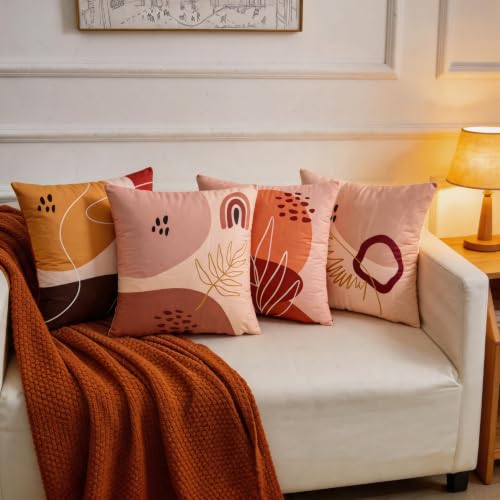 Boho Throw Pillow Covers 18x18 Set of 4 Terracotta Blush Minimalist Abstract Art Cushion Covers with Hidden Zipper, Soft Polyester Double Sided Print, Machine Washable, No Inserts - color: Warm Brown, size: 18" x 18" (Pack of 4)