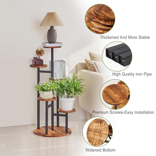 VECELO 6 Tier Plant Stand Indoor Outdoor, Tall Metal Wood Flower Shelf for Multiple Plants, Small Tiered Round Corner Display Rack, Planter Pot Holder for Patio Garden Balcony Living Room Bedroom - size: 6-Tier