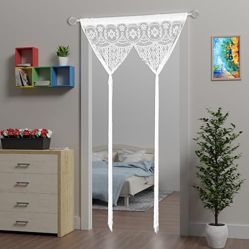 Lace Door String Curtain for Doorways，Bohemian Curtains Window Wall Closet Bedroom Kitchen Hippie Hanging Panels Boho Room Divider - color: White, size: 39"W x 79"L (Pack of 1)
