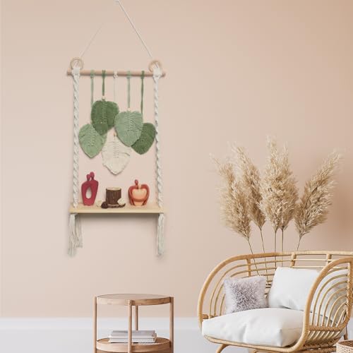 Macrame Wall Hanging Bohemian Woven Tapestry Chic Woven Leaf Tassels Decoration Handmade Wall Art Home Decor for Apartments, Dorms, Living Rooms, Bedrooms, Nursery Backdrop - color: Green Leaf