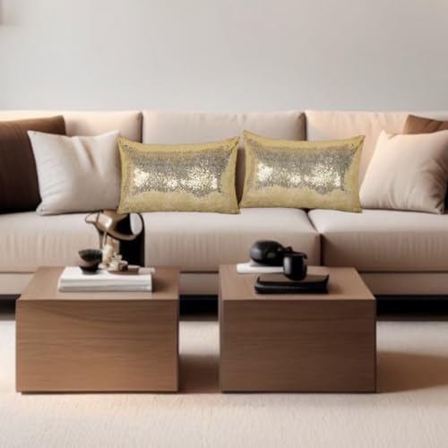 ShinyBeauty Champagne Gold Throw Pillow Covers 12X20 Inches Set of 2, Rectangle Pillow Cover, Light Gold Fabric Sequin Pillow Case for Couch,Sofa,Bed,Living Room Pillows Home Decorations - color: Champagne Gold, size: 20" x 12" (Pack of 2)