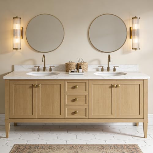 WallBeyond Round Wood Mirror 24" Circle Wall Mirror for Bathroom Round Wall Mirror for Wall Decor, Vanity, Entryway Living Room, Honey - color: Honey, size: 24"L x 24"W