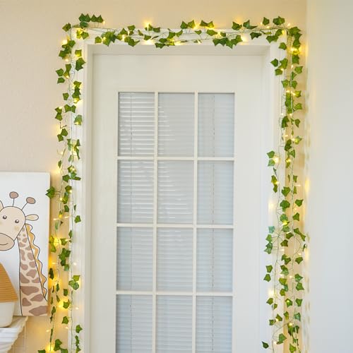 KASZOO 33FT 100 LED Ivy Vine Lights - PVC Plug in Leaf String Lights with Remote & Timer, Pre-Wrapped Garland for Bedroom Wall Garden Decor - color: IVY-Plug in-100 LED-Clear Wire