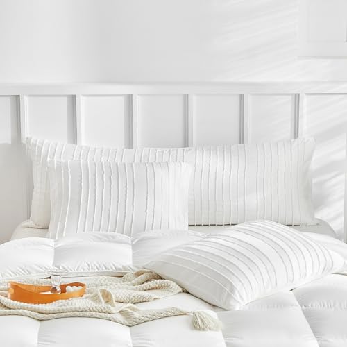 WARMDERN White Striped Pillow Covers Body Pillow Cover Soft Microfiber Stripe Pillow Cases Boho Tufted Stripes Textured Pillowcase with Envelope Closure(White, Body, 20x54 Inches) - color: White-striped, size: 20" x 54" (Pack of 1)