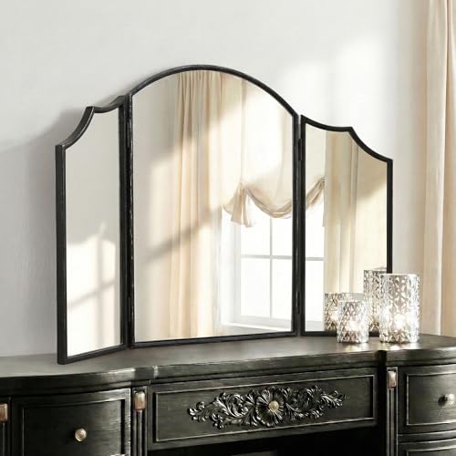 Besdomus Black Scalloped Dresser Mirror: 36"x24" Large Modern 3 Way Trifold Vanity Miror - Minimalist Wood Frame Three Sided for Bedroom/Cloakroom/Dressing Room - Home Decor for Housewife - color: Black, size: 24"L x 36"W