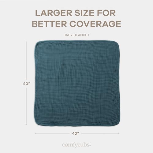 Comfy Cubs Muslin Baby Blanket - Soft, Lightweight, 6-Layer Cotton Swaddle Blankets for Newborns, Infants & Toddlers - 40" x 40" Large, Breathable & Versatile for Sleeping & Tummy Time - Neptune - color: Neptune, size: Baby - 40" X 40"