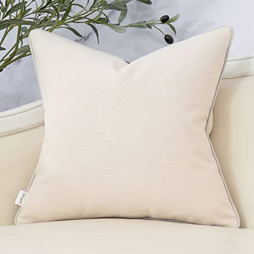 Yangest Patchwork Pillow Cover 18x18 Inch Luxury Cotton and Linen Cushion Cover Faux Leather Pillowcover for Couch Bedroom Living Room, White - color: L-white, size: 18" x 18" (Pack of 1)