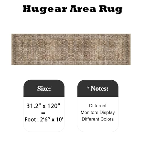 HUGEAR 2'6''x10' Runner Rug Hallway Vintage Brown Machine Washable Retro Floral Low Pile Carpet Distressed Long Throw Rug Bedroom Kitchen Laundry Non Slip Soft Lightweight - color: Retro | Brown, size: 2'6" x 10' (Runner)