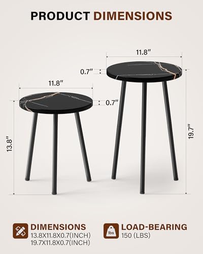 Plant Stand Indoor Tall: Corner Wood Plant Stand 2 Pack Mid Century Modern Decor - Small Round Plant Table for Indoor Plants - Outdoor Plant Holder for Patio Living Room Bathroom Office (Black Marble) - color: Black Marble, size: 14"&20"