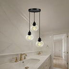 3-Light Pendant Light, Globe Cluster Hanging Light with Clear Glass Shade, Matte Black Pendant Lighting Adjustable Hanging Height Industrial Ceiling Light for Kitchen Island Bedroom(E26 Base,No Bulb) - size: 3Light - D 5.12 IN