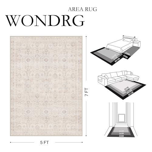 2x6 Washable Neutral Hallway Runner Rug Kitchen Beige Modern Low Pile Non Slip Area Rug Soft Floral Stain Resistant Carpet Distressed Door Mat Entryway Bedroom Living Room Indoor Stair - color: Accent | Beige Multi, size: 2'x6'