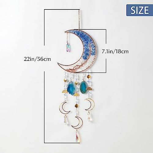 Agate Gemstone Dream Catcher 7 Chakra Tree of Life Dream Catcher with Crystal Stones Handmade Dreamcatcher Wall Decor for Adults Boys Girls,Bedroom,Wedding,Garden,Bless Gift(Blue Moon with Pendant) - color: Blue Moon Agate With Pendant