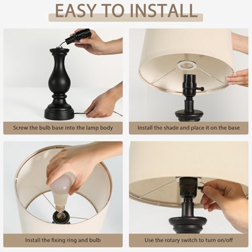 Seealle Farmhouse Table Lamps Set of 2 - Rustic Lamp for Bedroom Living Room, 22" Boho Bedside Lamps for Night Stands End Table Office Desk Lamp Nightstand with Linen Shades(Matte Black) - color: C. Matte Black
